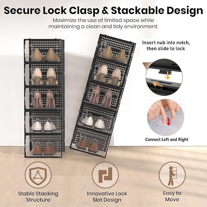 12 Pack XXX-Large Modular Clear Plastic Stackable Shoe Storage Organizer - Image 3