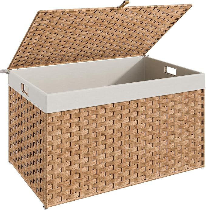 HOOBRO Storage Basket with Lid, 42.3 Gallon Wicker Basket, Handwoven Blanket by HOOBRO