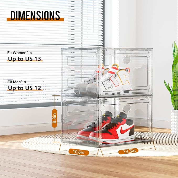 KEFA XL Shoe Storage Box Organizer, 6 Pack Shoe Boxes Clear Plastic Stackable - Image 5