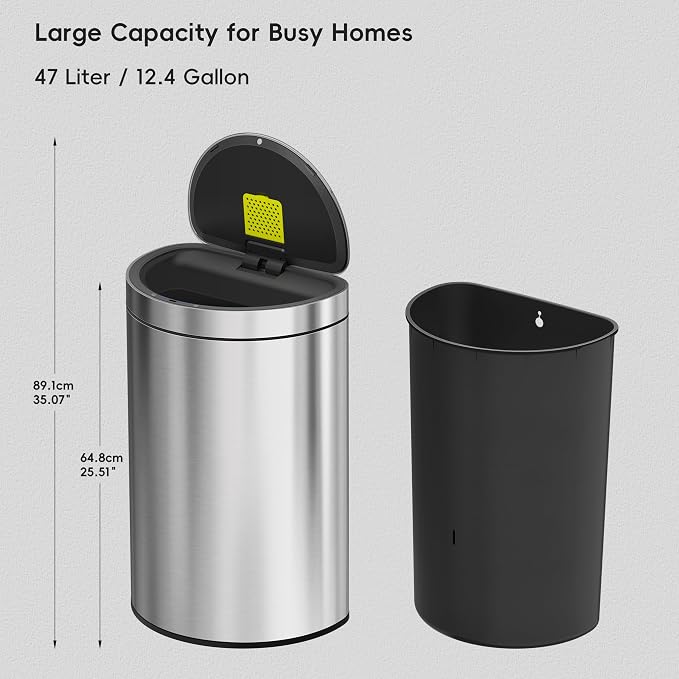 EKO Mirage Semi-Round Motion Sensor Trash Can, 47 Liter / 12.4 Gallon Automatic - Image 3
