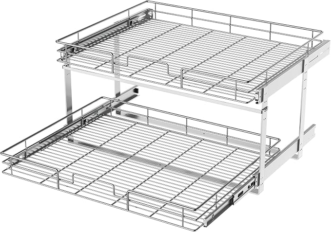 LOVMOR 2 Tier Individual Pull Out Cabinet Organizer 25½" W x 21½" D, Slide Out by LOVMOR