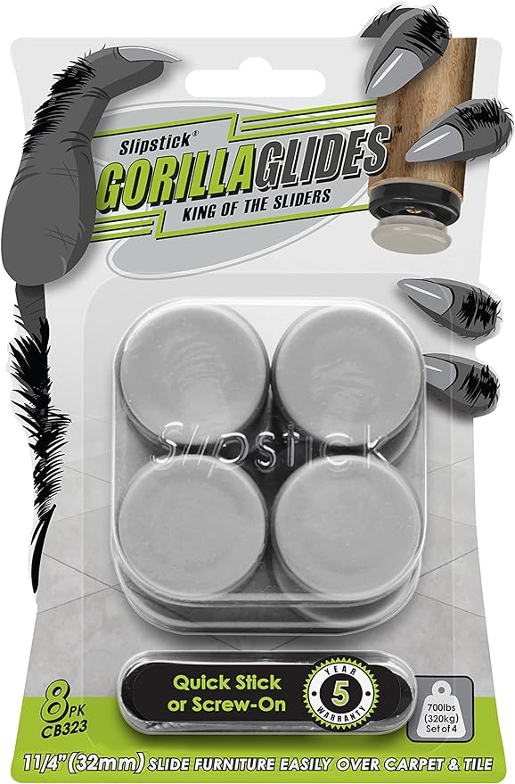 GorillaGlides CB323 1-1/4 Inch Furniture Sliders/Chair Glide Floor Protectors by Slipstick