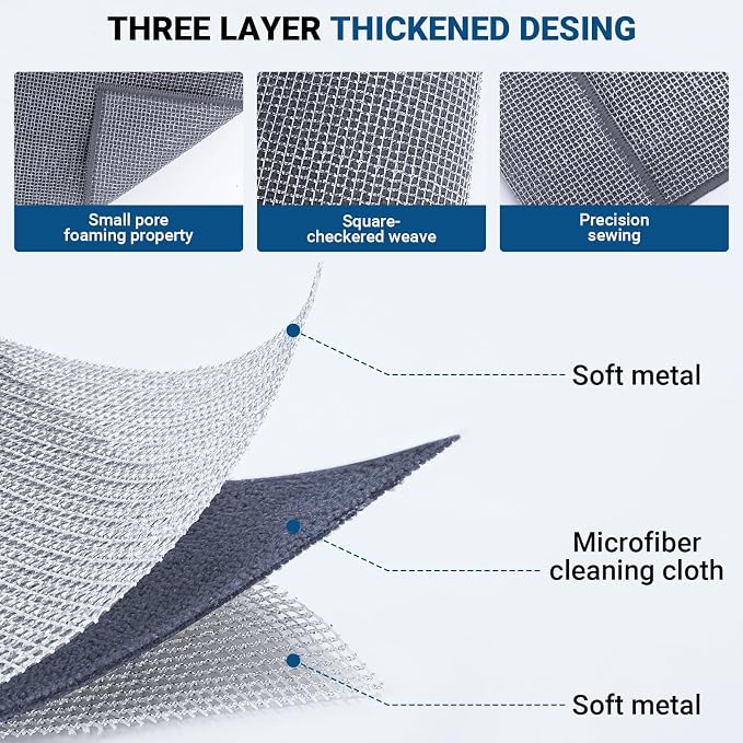 10 Pcs New Upgrade 3-Layer Non Scratch Wire Dishcloth, Wire Dishwashing Rag - Image 3