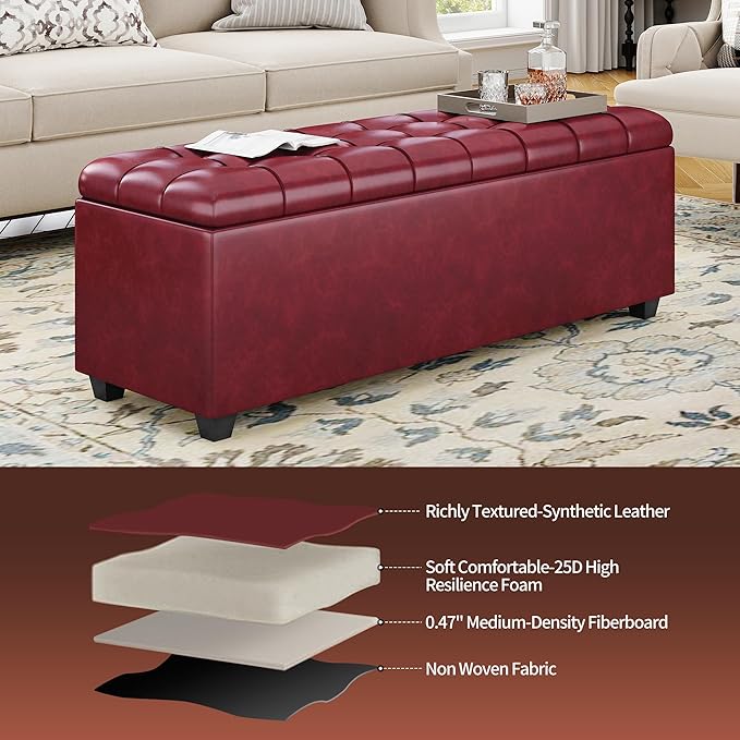 38 Inches long Wine red Ottoman Bench - Image 6