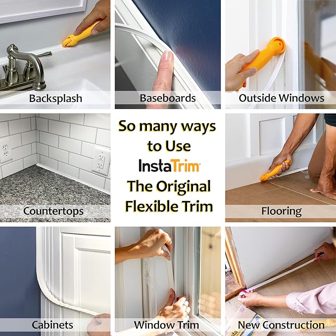 InstaTrim The Original Flexible Trim - 50ft White 3/4" Wide Caulk Tape - - Image 3