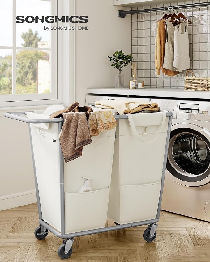 SONGMICS Laundry Basket with Wheels, 50.2 Gallons, 2-Section Rolling Laundry - Image 2
