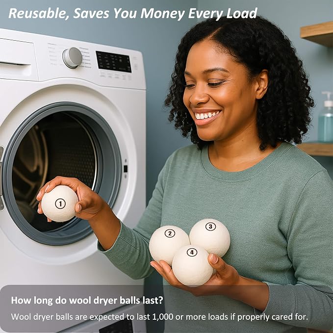 Sheep Wool Dryer Balls 4 Pack XXL Premium Natural Fabric Softener, Reusable - Image 4