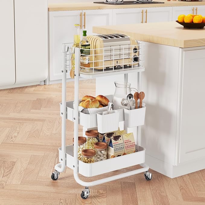 KINGRACK 3 Tier Rolling Cart, Metal Mobile Storage Shelf - Image 6