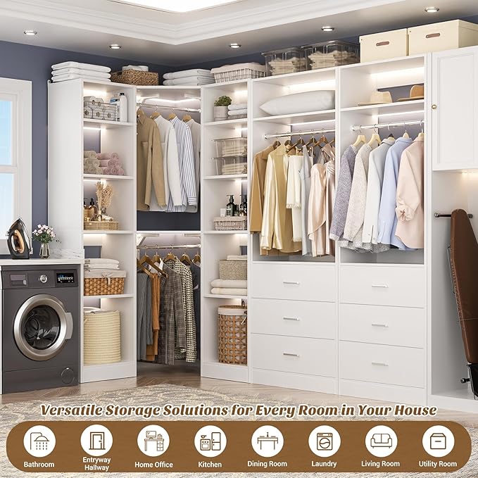 Corner Closet System with 6 Drawers, Closet Organizer System with 14 Shelves & - Image 6
