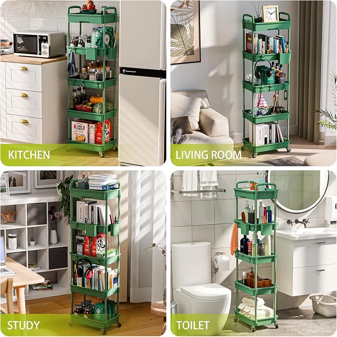 5 Tier Rolling Cart Organizer, Bathroom Cart Organizers - Image 6