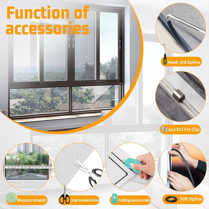 Window Screen Replacement, Screen Door Repair Kit, Including 50 FT - Image 5