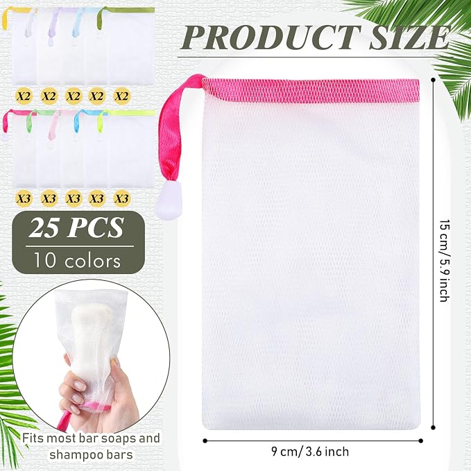 Sunnyray 25 Pcs 10 Colors Soap Bag Soft Handmade Soap Bubble Mesh Bags - Image 2