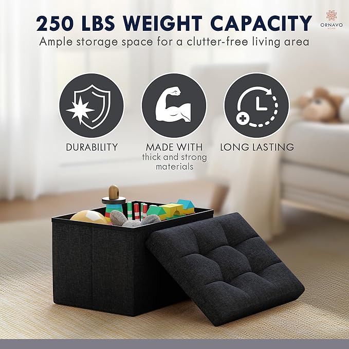 Ornavo Home Small Storage Ottoman Foldable Collapsible Rectangle Linen Ottoman - Image 7
