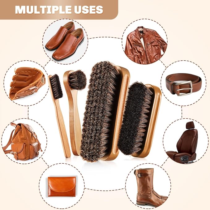 4 Pcs Horsehair Shine Shoes Brush Kit Polish Dauber Applicators Cleaning - Image 7
