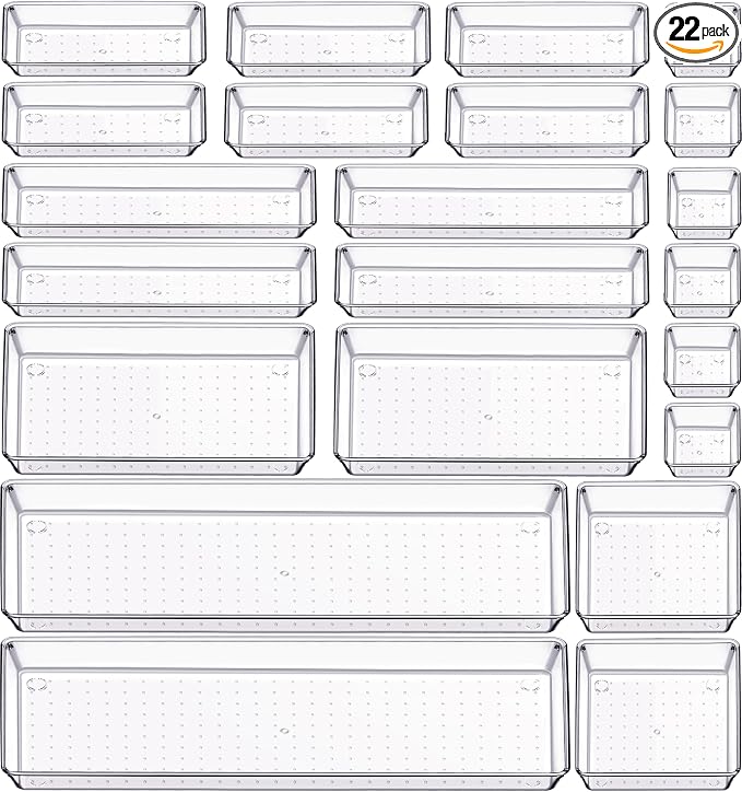Criusia 22 Pcs Drawer Organizer Bins, Acrylic Non Slip Kitchen Drawer by Criusia
