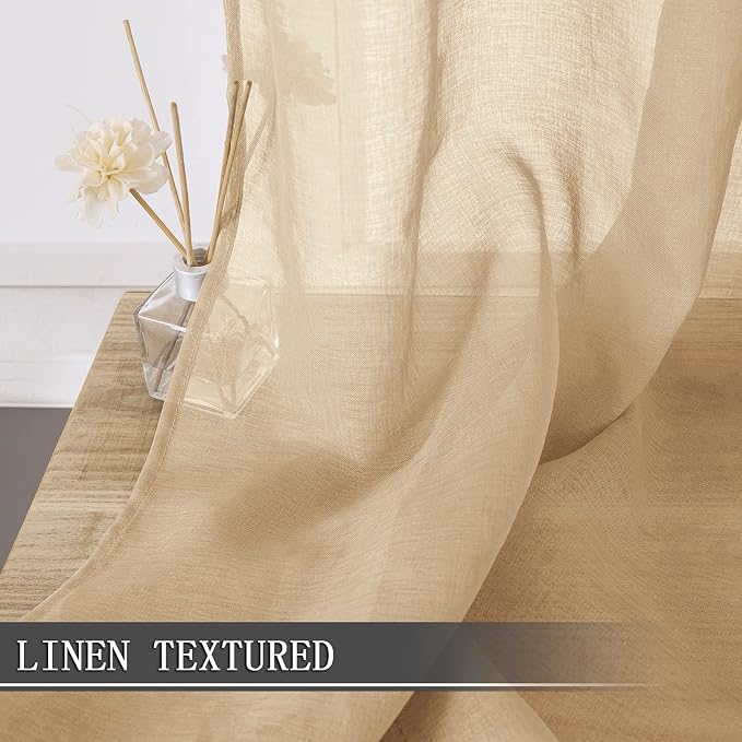 Tollpiz Sheer Curtains Linen Textured Bedroom Curtain Sheers Light Filtering - Image 2