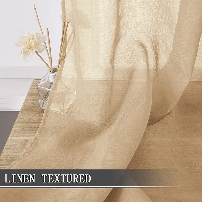 Tollpiz Sheer Curtain Linen Textured Bedroom Curtains Sheer Light Filtering Rod - Image 2