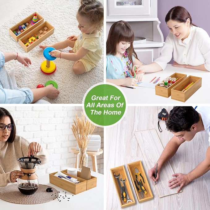 Bamboo Drawer Organizer – Set of 2 Stackable Storage Boxes, 8.3" x 2.3" x 1.77" - Image 5