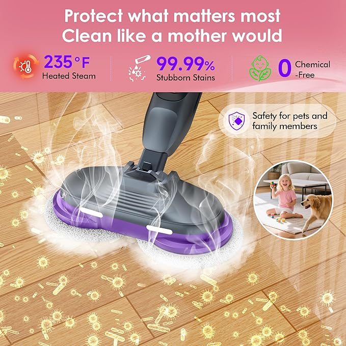 Scrub & Steam Mop with Rotating Mop Pads, LED Headlights, 6 Scrub Pads - Image 3