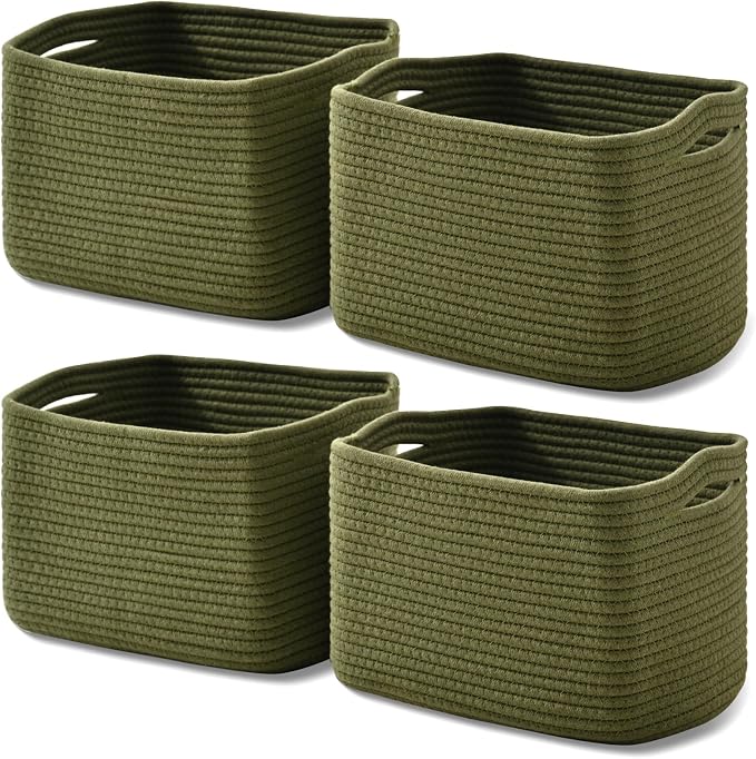 Storage Basket for Shelves, Small Baskets for Organizing, Woven Cotton Rope by ICERZCZ