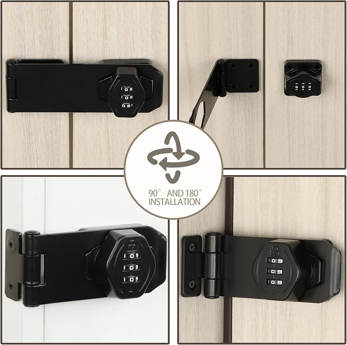 Password Rotary Hasp Locks, Digit Combination Lock Door Security Slide Latch - Image 7