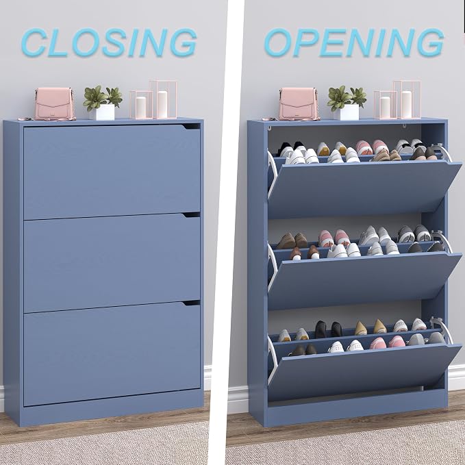Shoe Cabinet with 3 Flip Drawers, Hidden Wood Shoe Cabinet, Freestanding Shoe - Image 5