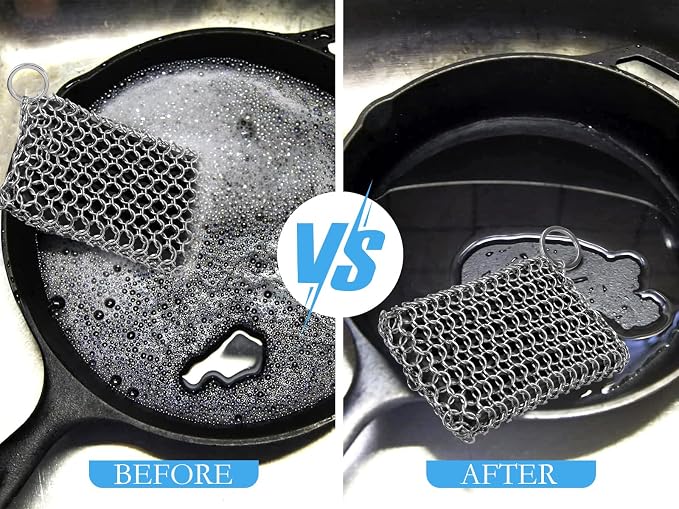 Herda Chain Mail Cast Iron Cleaner Scrubber, 316 Chainmail Pan Scrubber Metal - Image 4