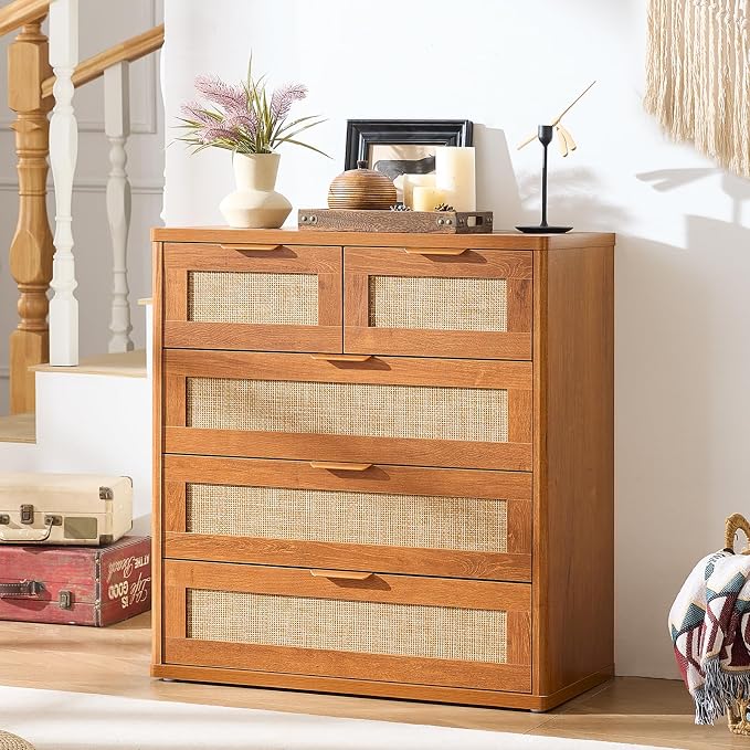 LEYAOYAO Rattan Dresser for Bedroom Set of 2, 33.5" Tall Chest of Drawers - Image 8