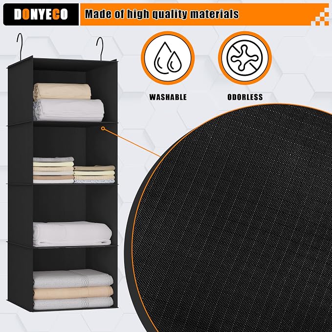 Hanging Closet Organizer, Easy Mount Foldable 4-Shelf Hanging Closet Wardrobe - Image 4