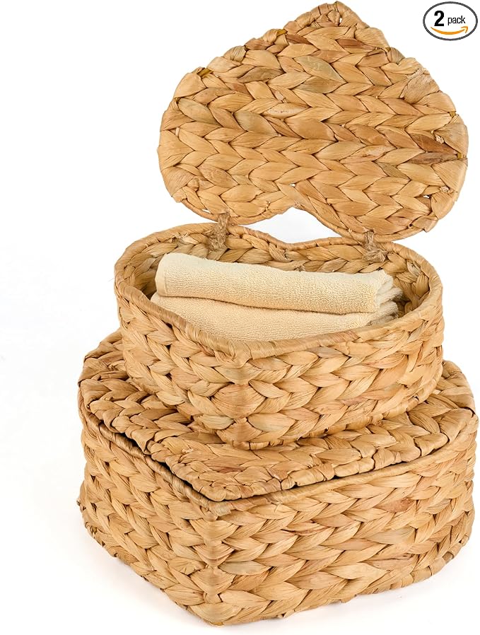 Set of 2 Heart Wicker Storage Bins by RattanWebbingMeshRolls