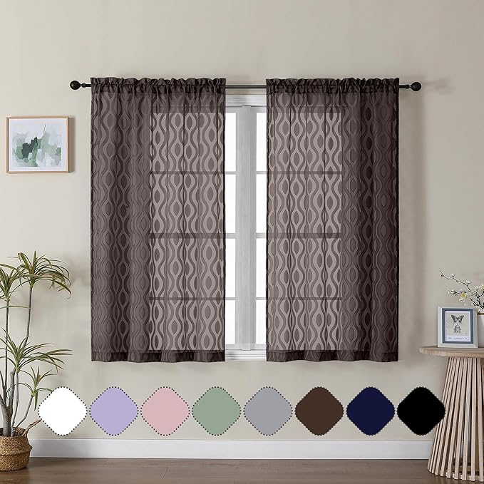 Aiyufeng Sheer Brown Curtains 45 Inch Length 2 Panels Set, Farmhouse Clip by Aiyufeng