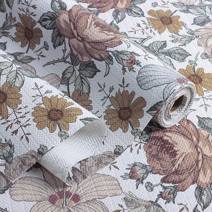 Floral Drawer Shelf Liners, 12IN x 20FT Non Adhesive and Strong Non-Slip by Amiitay