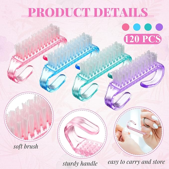 Patelai 200 Pcs Handle Grip Nail Brush Bulk Colorful Nail Scrubber Fingernail - Image 4
