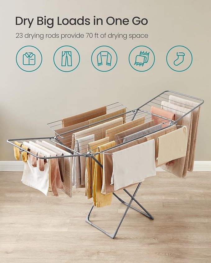 SONGMICS Clothes Drying Rack, Metal Laundry Drying Rack, Space-Saving, - Image 3