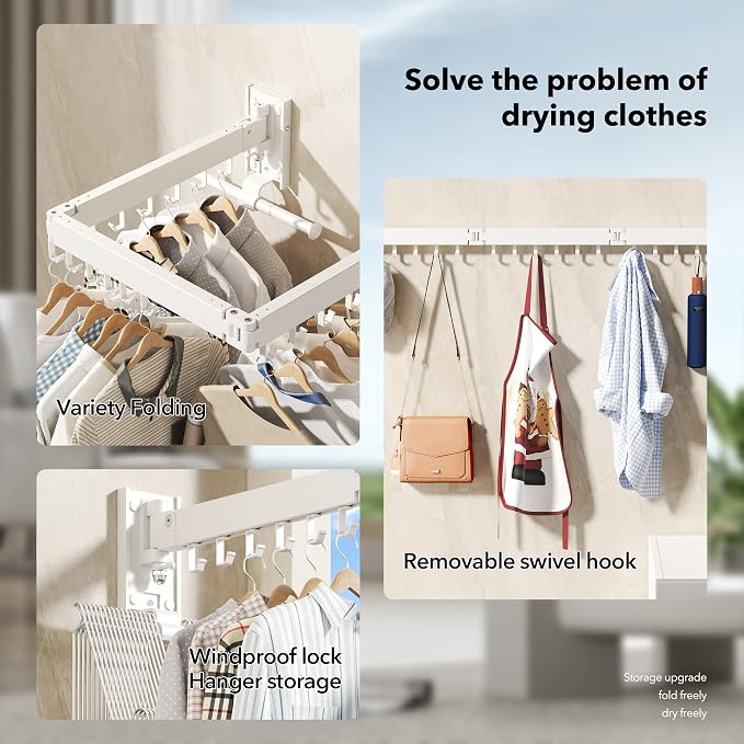 Wall Mounted Clothes Hanger Rack, Clothes Drying Rack, Laundry Drying Rack - Image 3