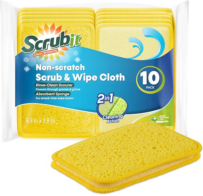 Scrub and Wipe Cleaning Pads – SCRUBIT Dual Sided Scouring Pad and Sponge by SCRUBIT