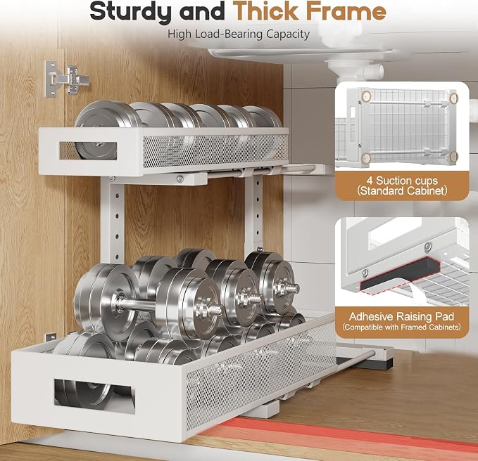 1 Pack 17IN Depth Under Sink Storage Organizer, Large 2-Tier Elegant Mesh Pull - Image 3