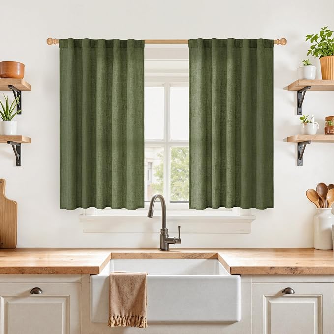 YoungsTex Olive Green Linen Curtains 40 Inch Length by YoungsTex