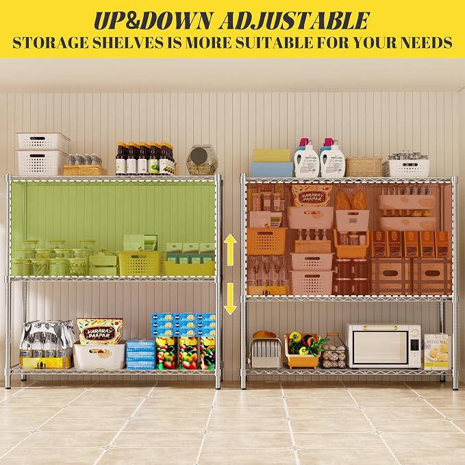 Storage Shelves, 3-Tier Adjustable Metal Industrial Utility Shelf Rack - Image 6