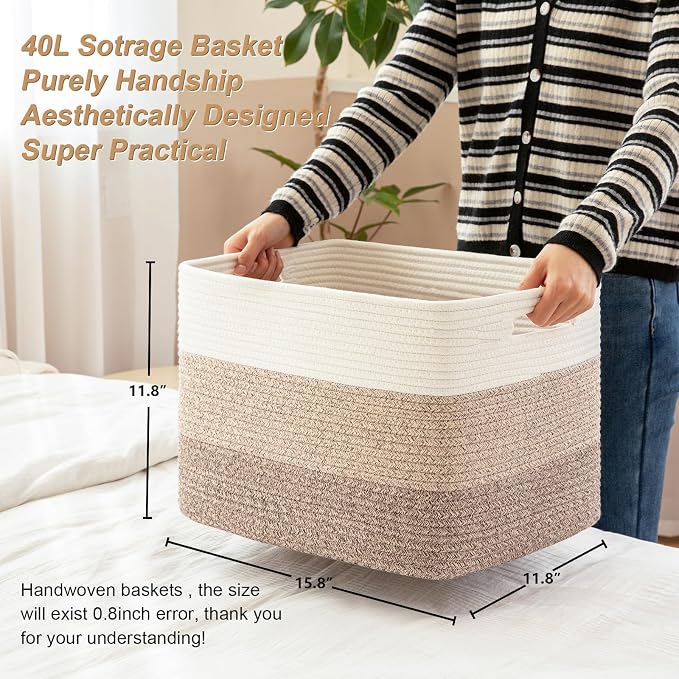 Storage Baskets for Organizing, 2 Pack Woven Basket for Storage, Rectangle - Image 6