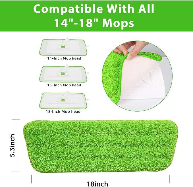 18 inch Mop Pads Refills, 3 Pack Microfiber Reusable Replacement Mop Pads Flat - Image 3