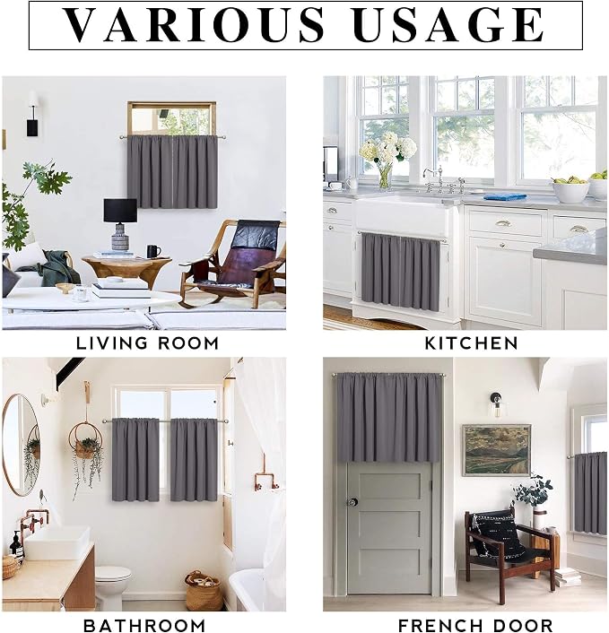 RYB HOME Short Curtains Gray Half Window Curtains - Image 7