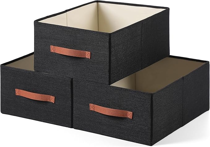 linen closet organizers and storage, 3 Pack Large Storage Baskets, Clothing by Unknown