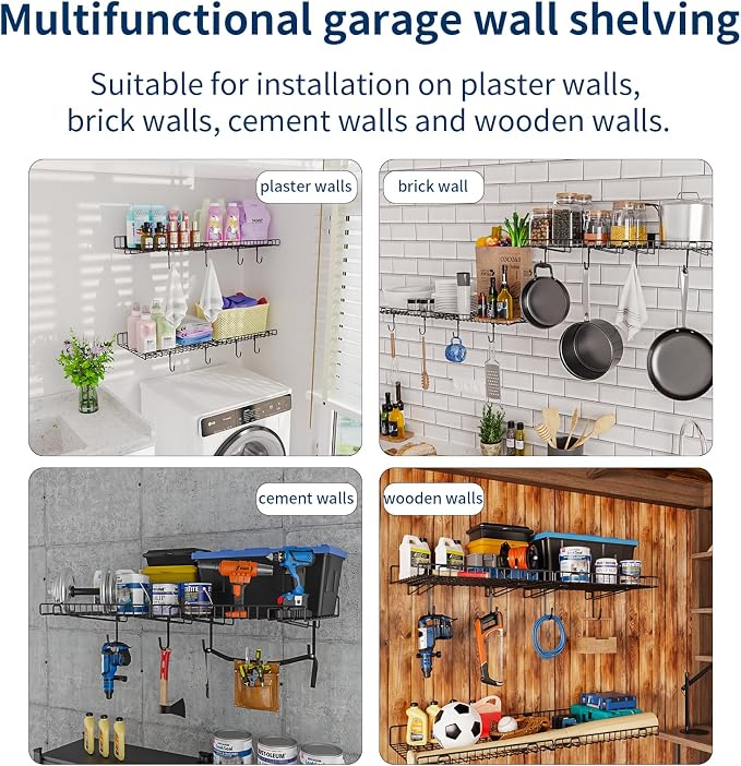 4 Pack Garage Wall Shelf, Wall Mounted Storage Shelves, Heavy Duty Metal Shelves - Image 7