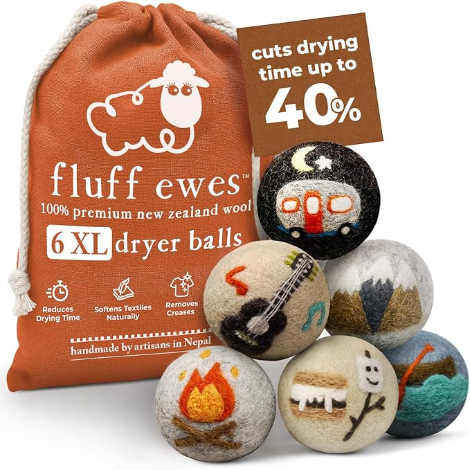 Fluff Ewes Wool Dryer Balls 6 Pack Premium New Zealand Wool Laundry Balls by HustleBlush
