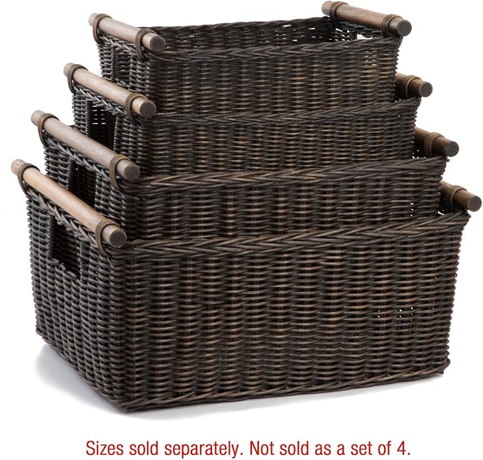 The Basket Lady Pole Handle Wicker Storage Basket, 18 in L x 14.5 in W x 9 in H - Image 4