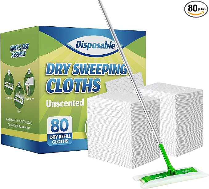 SUZZYVINE Dry Sweeping Cloths Dry Pads Refills 80 Count Dry Mop Refills by SUZZYVINE
