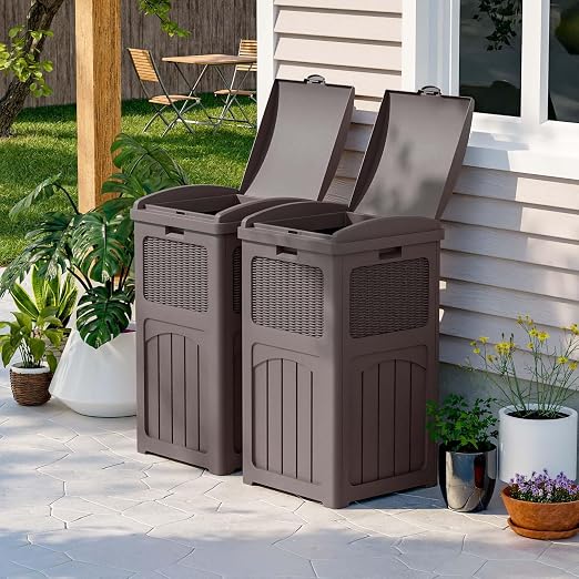 Patiowell 36 Gallon Outdoor Trash Can, Resin Outdoor Garbage Can - Image 3