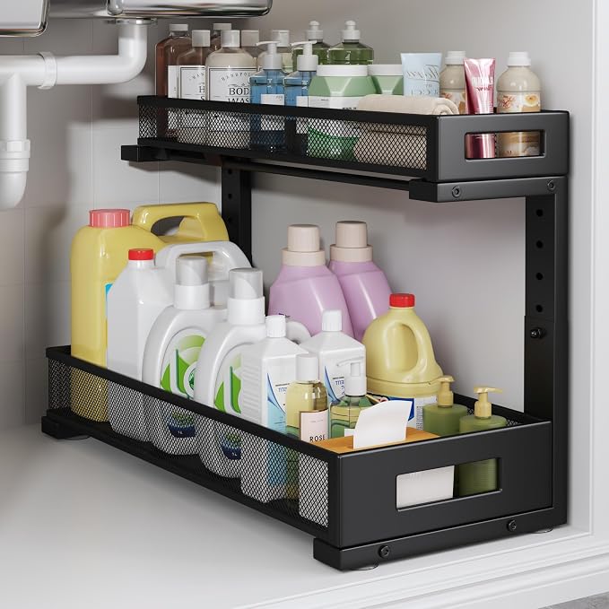 1 Pack 19IN Depth Under Sink Storage Organizer, Large 2-Tier Elegant Mesh Pull by UnderSinkOrganizer