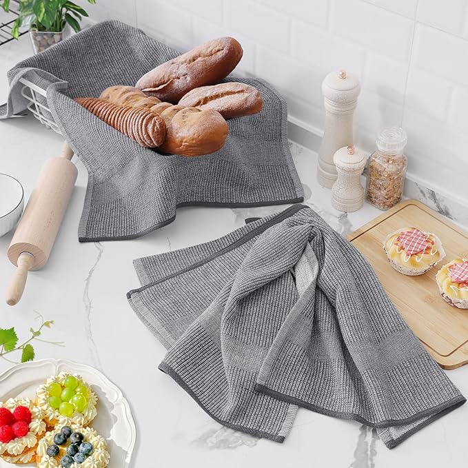 Homaxy Premium Kitchen Towels, Large Cotton Kitchen Hand Towels, Flat and Terry - Image 6